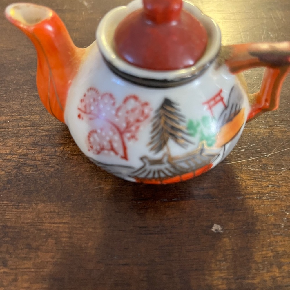 Small Decorative Porcelain Teapot - Orange and White Made in Japan